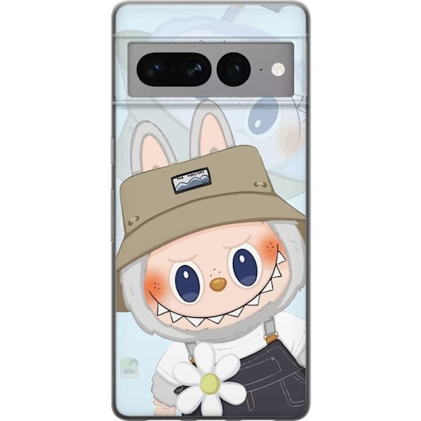 Google Pixel 7 Pro Genomskinligt Skal Labubu med hatt – Pop Mart-figur Mr. Butcher i retro stil med karaktär