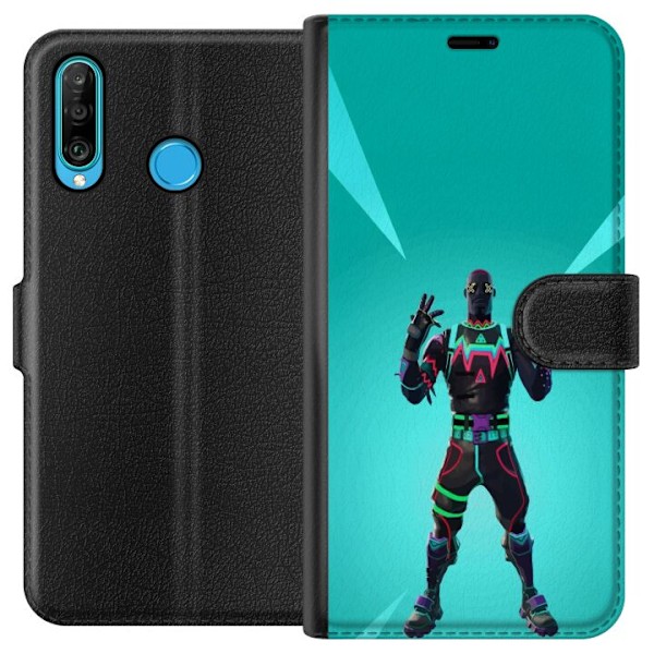 Huawei P30 lite Tegnebogsetui sort ridder fortnite