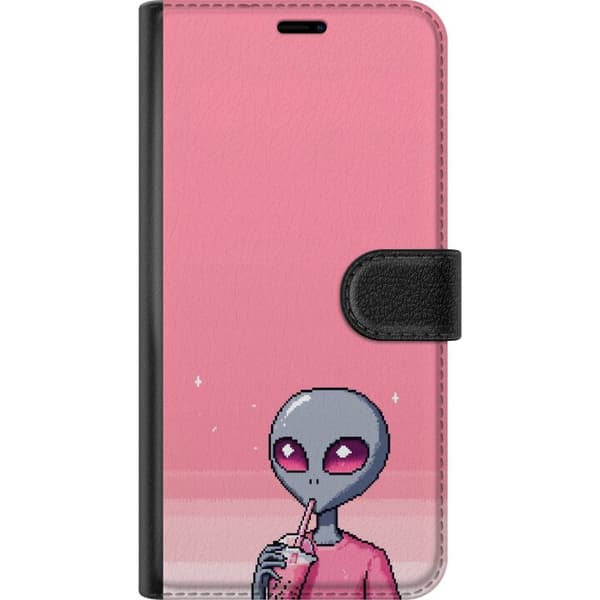 Kompatibelt Lommeboketui til Xiaomi Redmi Note 15 Pro+ Pixelalien med rosa dryck rosa