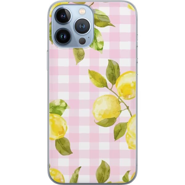 Kompatibelt Mobildeksel til Apple iPhone 13 Pro Max sitronmønster rosa gingham rutete pastell frisk sommerlig design