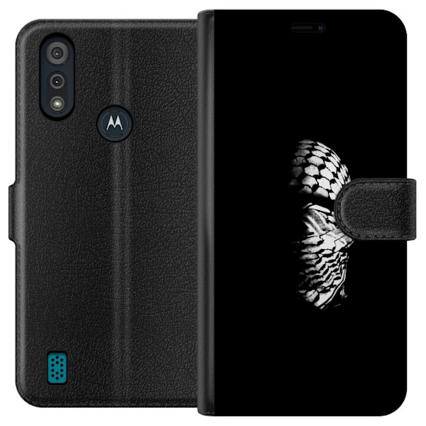 Motorola Moto E6i Tegnebogsetui Keffiyeh-mønster - klassisk sort-hvid palæstinensisk tørklæde med kulturel betydning