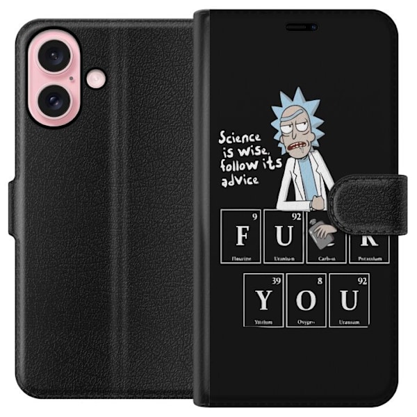 Apple iPhone 16 Plånboksfodral Rick and Morty Fu*k You