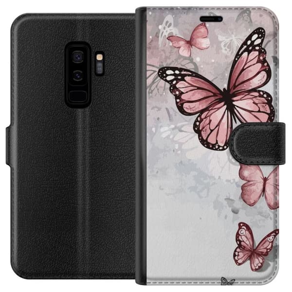 Kompatibel Tegnebogsetui til Samsung Galaxy S9+ Rosa sommerfugle
