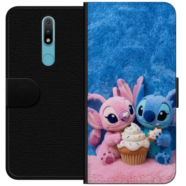 Kompatibel Tegnebogsetui til Nokia 2.4 Søde blå og lyserøde figurer med stor cupcake og krymmel pink