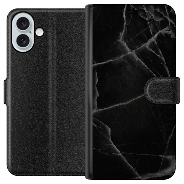 Apple iPhone 16 Plus Tegnebogsetui Sort marmor
