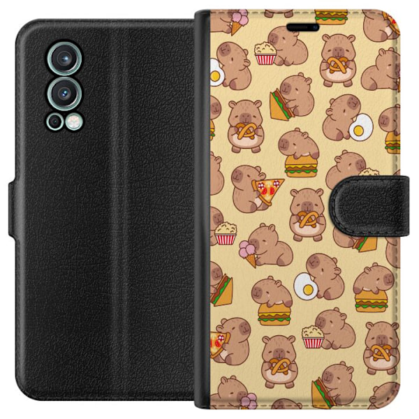 OnePlus Nord 2 5G Tegnebogsetui Kawaii capybara mobilcover med flere søde figurer