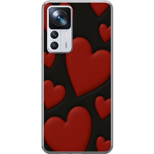 Xiaomi 12T Pro Gennemsigtig cover Rød Fløjlshjerter