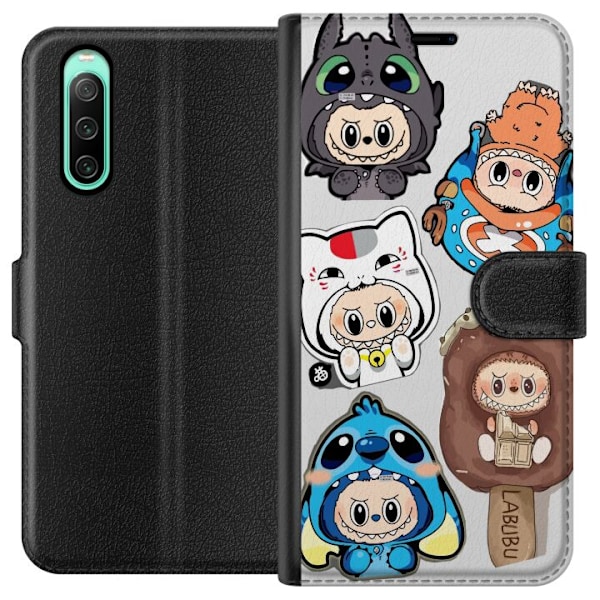 Sony Xperia 10 IV Lompakkokotelo Labubu hahmokokoelma - Pop Mart Labubu The Monsters väriluulisessa muotoilussa