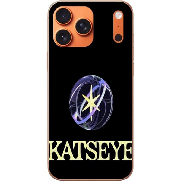 Kompatibel Mobilcover til Apple iPhone 17 Pro Max KATSEYE-logo med gul stjerne, lilla omløbsringe og lys typografi mod sort baggrund sort