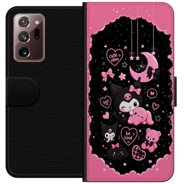 Kompatibel Tegnebogsetui til Samsung Galaxy Note20 Ultra Søde lyserøde og sorte gothfigurer med hjerter, måne, stjerner og positiv tekst sort