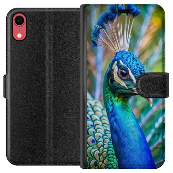 Apple iPhone XR Lompakkokotelo Pavun Sulat Värikäs Design Lintuaihe Eksoottinen Graafinen Suunnittelu Luonto Ylellinen Koristelu