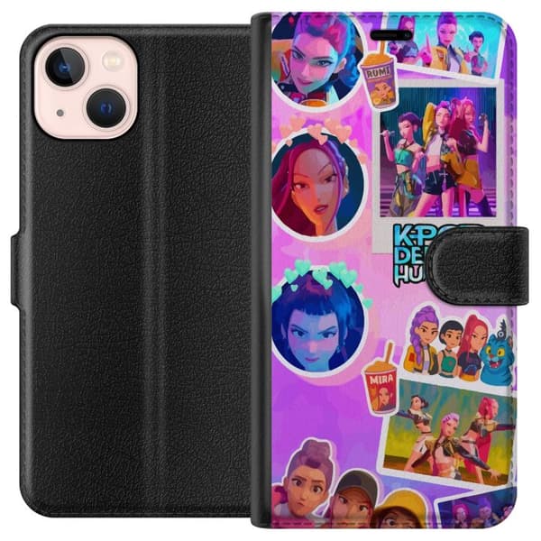Kompatibel Tegnebogsetui til Apple iPhone 13 mini Kawaii KPop Demon Hunters-vinylsamlefigur