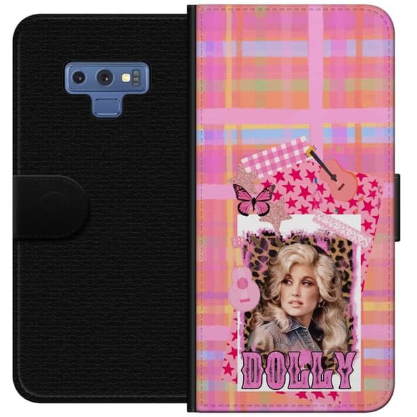 Kompatibelt Lommeboketui til Samsung Galaxy Note9 Dolly Parton rosa countrycollage med gitarr rosa