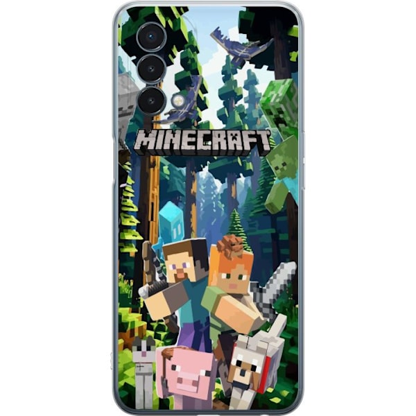 OnePlus Nord N200 5G Läpinäkyvä kuori Minecraft-matkapuhelinkotelo metsällä ja pikselityylisillä hahmoilla