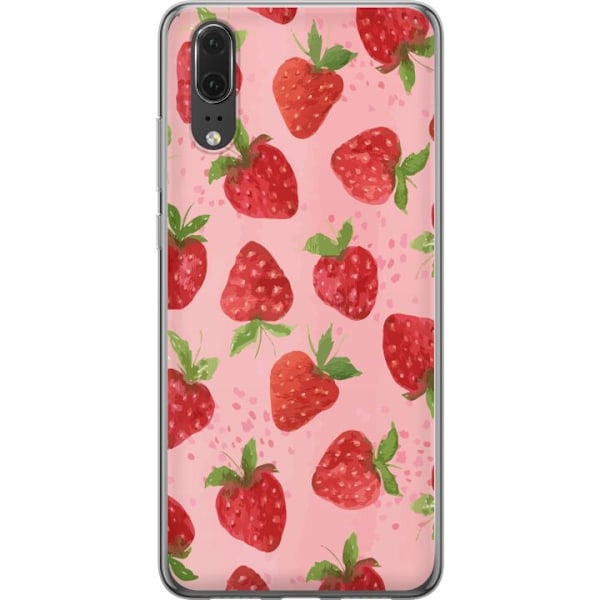 Huawei P20 Genomskinligt Skal Strawberry Dreams – jordgubbsmönster i retrostil