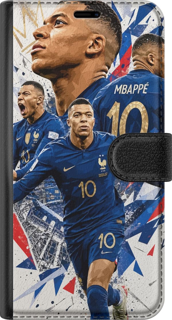 Kompatibel Tegnebogsetui til Apple iPhone 11 Pro Kylian Mbappé i dynamisk fodboldcollage med blå, hvide og røde detaljer blå