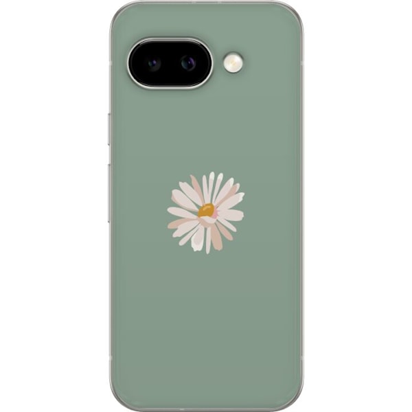 Google Pixel 9a Läpinäkyvä kuori Vihreä Minimalikukka - tyylikäs kukka vihreällä taustalla