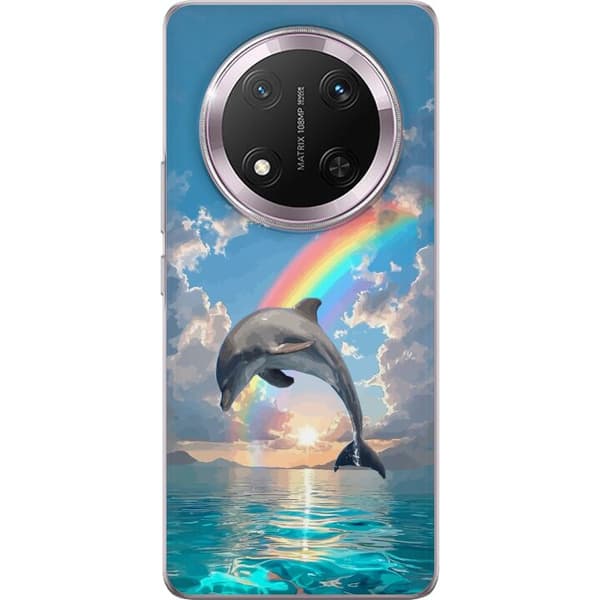 Kompatibelt Mobilskal till Honor Magic7 Lite Realistisk delfin framför regnbåge över lugnt hav blå