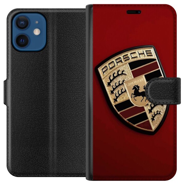 Apple iPhone 12 mini Tegnebogsetui Mobil etui med stilfuld Porce-logo i sort og hvid
