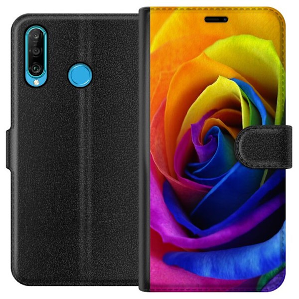 Huawei P30 lite Tegnebogsetui Regnbue Rose