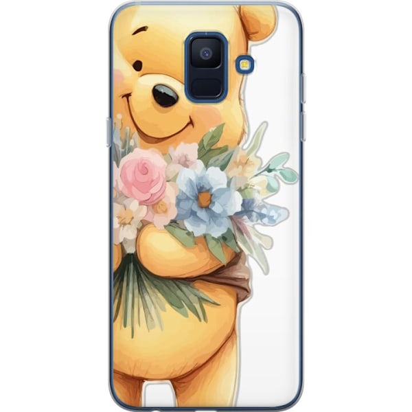Samsung Galaxy A6 (2018) Genomskinligt Skal Nalle Puh med blommor – klassisk barnfavorit i blommande vårmiljö