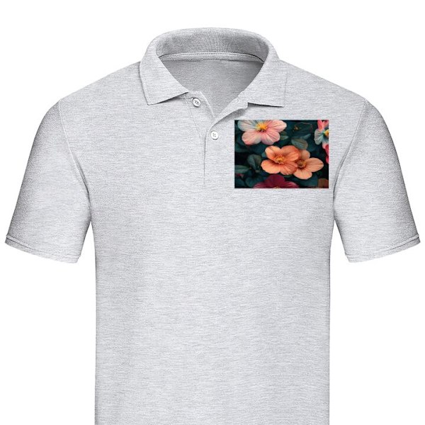 Poloshirt til Voksen | Elegant Poloshirt Blomster Grå XX-Large