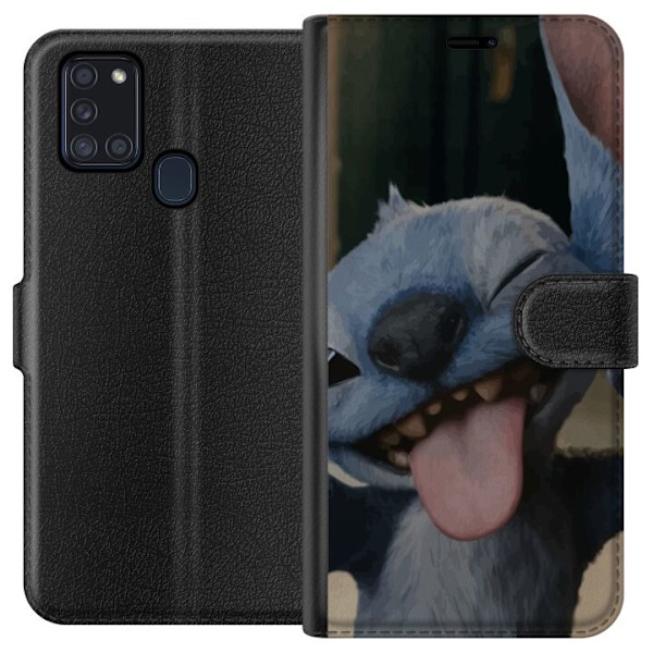 Samsung Galaxy A21s Lompakkokotelo Stitch Söpö Alien - Sinin