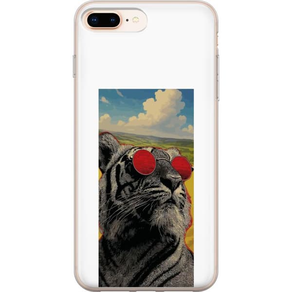 Kompatibelt Mobildeksel til Apple iPhone 8 Plus Cool tiger med røde solbriller i popkunststil grå
