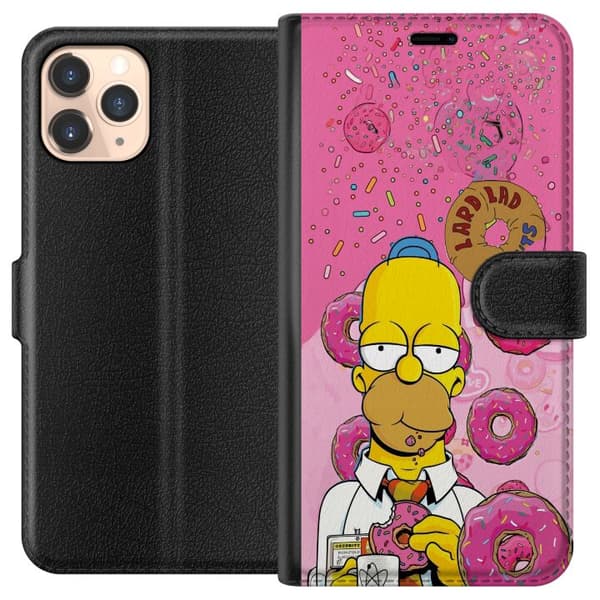 Kompatibel Tegnebogsetui til Apple iPhone 11 Pro Homer Simpson spiser lyserøde donuts mod en farverig baggrund pink