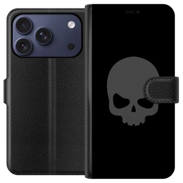 Kompatibel Tegnebogsetui til Apple iPhone 17 Pro Enkel dødningehoved i grå tone mod sort baggrund, elegant og moderne design