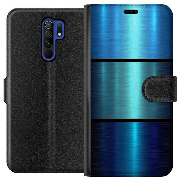 Xiaomi Redmi 9 Tegnebogsetui Blå Metallic Striber