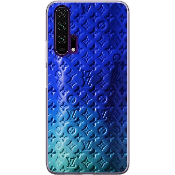 Kompatibelt Mobildeksel til Honor 20 Pro Blått luksuriøst monogrammønster med elegant preget tekstur blå