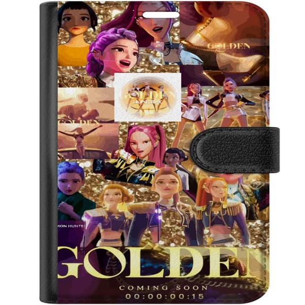 Kompatibel Tegnebogsetui til Apple iPhone Duo Gyldent collage med animerede popstjerner, scenebilleder og glitrende detaljer guld