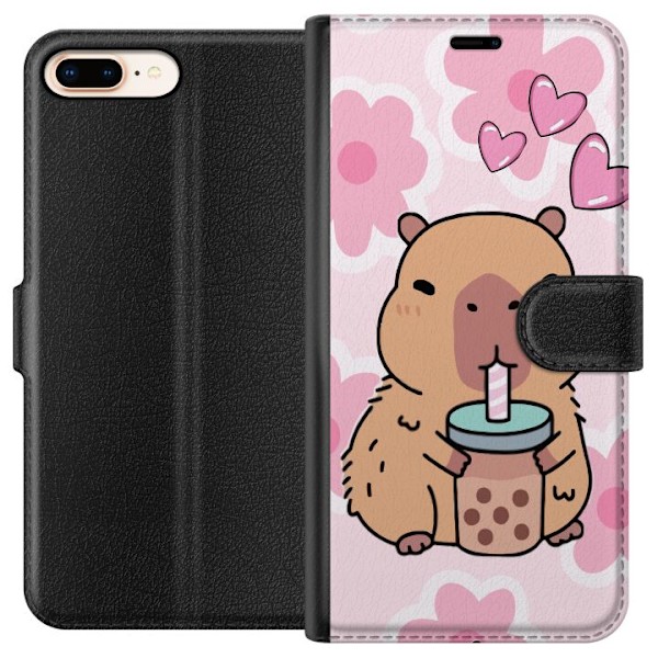Apple iPhone 8 Plus Plånboksfodral Kawaii Capybara Hjärtan Anime Stil Söt Design Djurmotiv TikTok Populärt Present Tjej