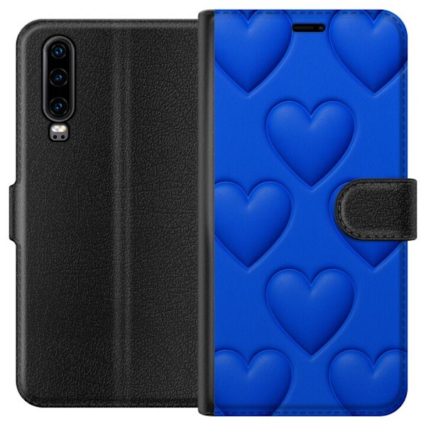 Huawei P30 Tegnebogsetui Blå Hjerter