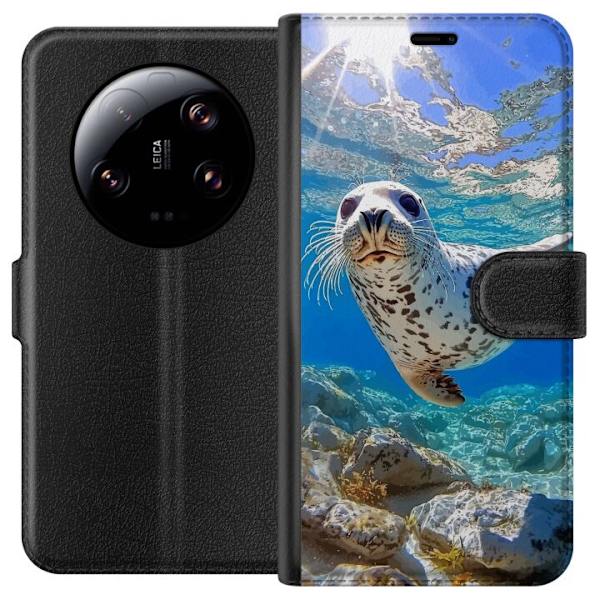 Xiaomi 13 Ultra Plånboksfodral Säl Hav Simmande Djurmotiv Natur Vattenmotiv Blå Design Marint Tema Populärt Motiv Djurliv