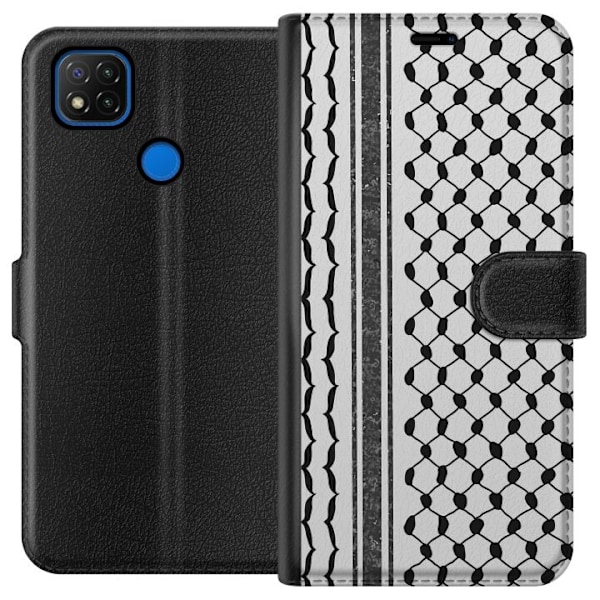 Xiaomi Redmi 9C Lompakkokotelo Palestiinalainen kuvio - perinteiseen tyyliin inspiroima keffiyeh-kangas