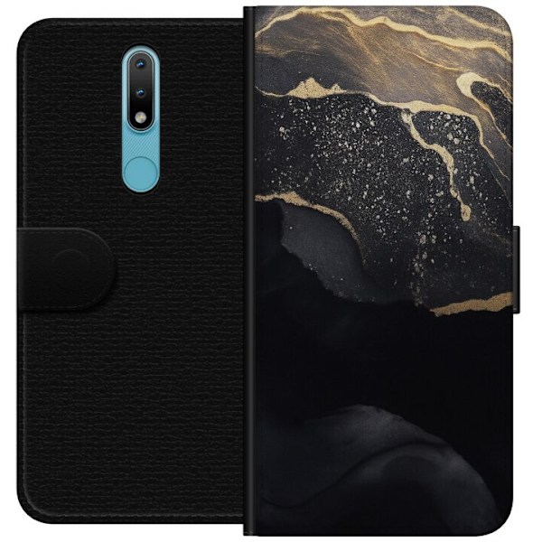 Nokia 2.4 Tegnebogsetui Sort guld abstrakt