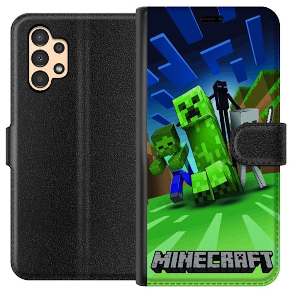 Samsung Galaxy A13 Plånboksfodral Minecraft Creeper mobilskal i klassisk grön pixelstil