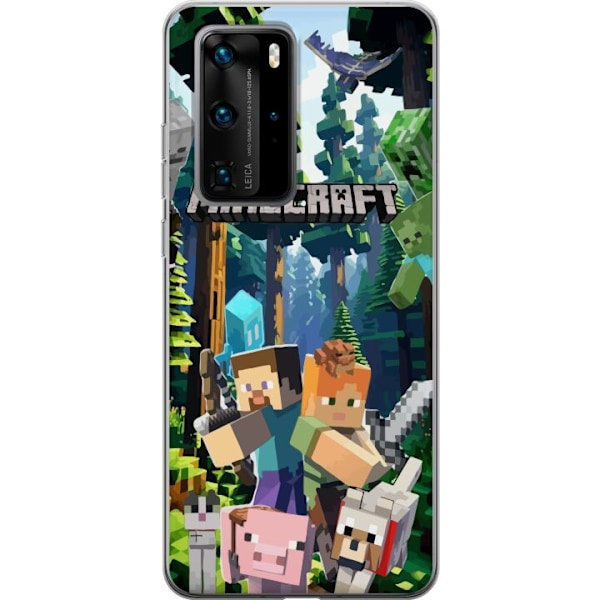 Huawei P40 Pro Genomskinligt Skal Minecraft mobilskal med skog och figurer i pixelstil