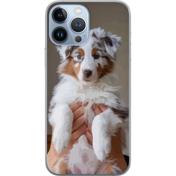 Kompatibelt Mobildeksel til Apple iPhone 13 Pro Max Søt hundevalp – Fluffy valp med blå øyne i nærbildeportrett