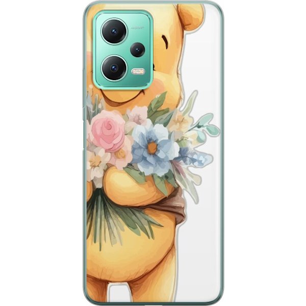 Xiaomi Redmi Note 12 Läpinäkyvä kuori Nalle Puh kukkien kanssa - klassinen lasten suosikki kukkivassa keväisympäristössä