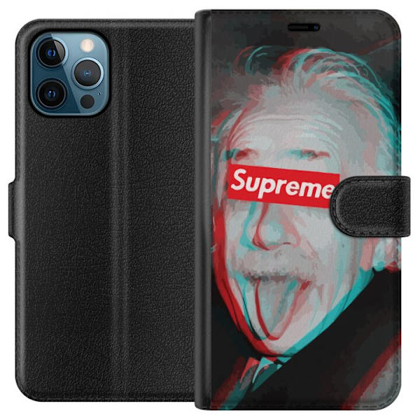 Apple iPhone 12 Pro Max Lompakkokotelo Supreme Albert Einstein 3D Motiivi Katumuoti Suunnittelu Suosittu Tiede Ikoni Kaupunkitaide