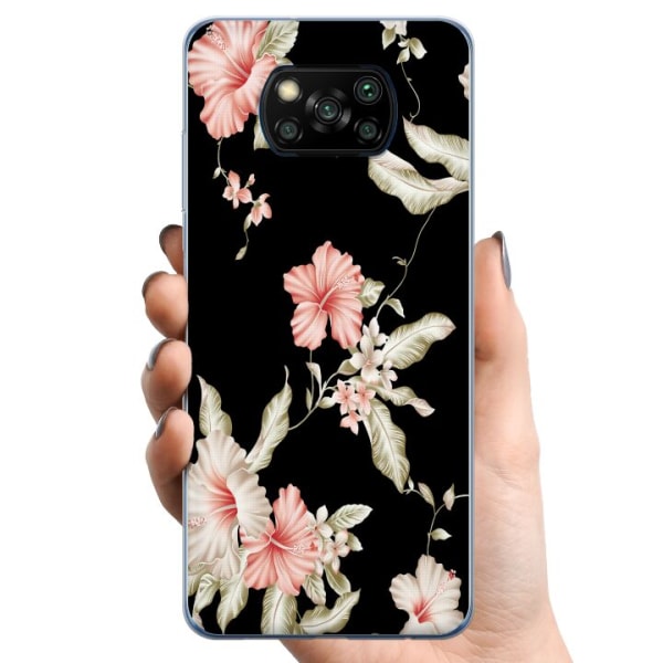 Xiaomi Poco X3 NFC TPU Mobilcover Blomstermønster Sort