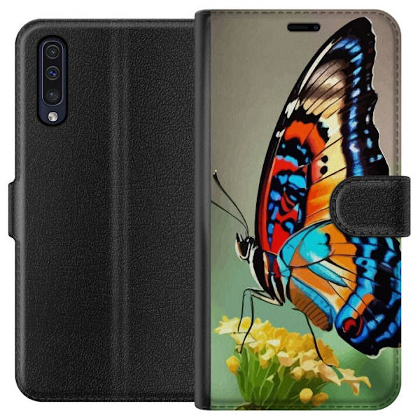 Samsung Galaxy A50 Plånboksfodral Fjäril Natur Sommar Motiv Vingar Färgstark Design Populär Dekor Grafiskt Exotiskt Tema