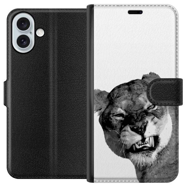 Apple iPhone 16 Plus Plånboksfodral Lejon Konst Artistiskt Djurmotiv Afrikanskt Stil Djungel Känsla Grafiskt Motiv Hemdekor Djurtema