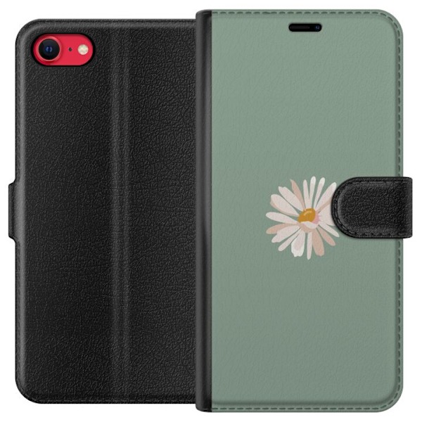 Apple iPhone SE (2022) Plånboksfodral Grön Minimalblomma – stilren blomma på grön bakgrund