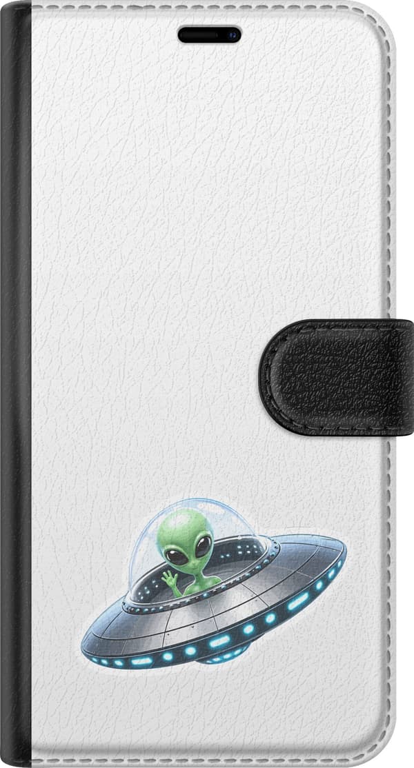 Kompatibelt Lommeboketui til OnePlus Nord CE6 Sølvskip - Grått motiv med alien i sølvfarget romskip. grå