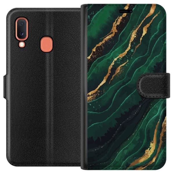 Kompatibelt Lommeboketui til Samsung Galaxy A20e Marmor Gull Grønn