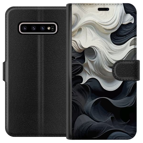 Kompatibel Tegnebogsetui til Samsung Galaxy S10+ Silke Sort/Hvid
